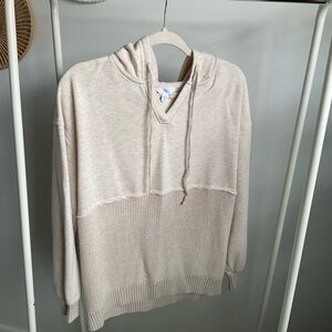 Time and Tru Cream Mixed Media Hoodie Sweater